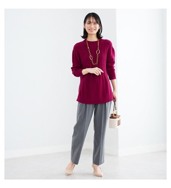 BELLUNA（ベルーナ）の「パッチワーク調ケーブルニットチュニック（チュニック）」｜詳細画像