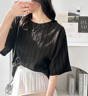 GeeRA（ジーラ）の「シャギージャカードＴシャツ（カットソー）」｜ブラック