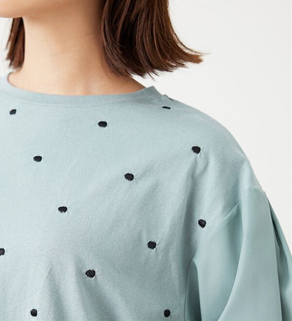 BELLUNA（ベルーナ）の「ドット刺しゅうデザイン袖切替プルオーバー（カットソー）」｜詳細画像