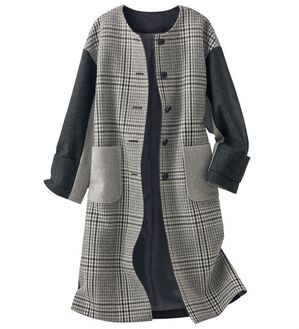 BELLUNA（ベルーナ）の「ウール混先染チェック切替デザインコート（ロングコート）」｜詳細画像