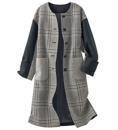 BELLUNA（ベルーナ）の「ウール混先染チェック切替デザインコート（ロングコート）」