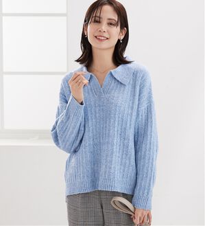 BELLUNA（ベルーナ）の「スキッパー衿編地変化ニットプルオーバー（ニット・セーター）」｜ライトブルー