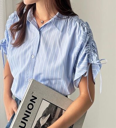 GeeRA（ジーラ）の「ギャザーリボンハーフスリーブシャツ（ブラウス）」