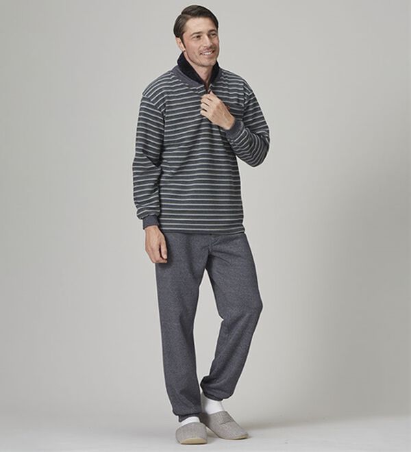 「【２着組】＜アーノルド　パーマー＞首まで暖か綿混杢調パジャマ（メンズルームウェア）」｜詳細画像