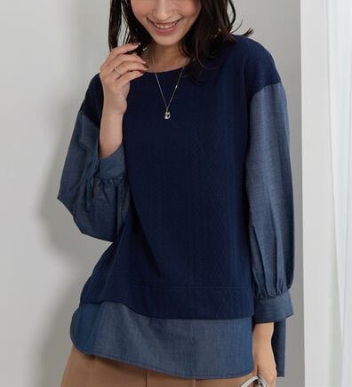 BELLUNA（ベルーナ）の「ケーブル&times;デニム切替チュニック（チュニック）」