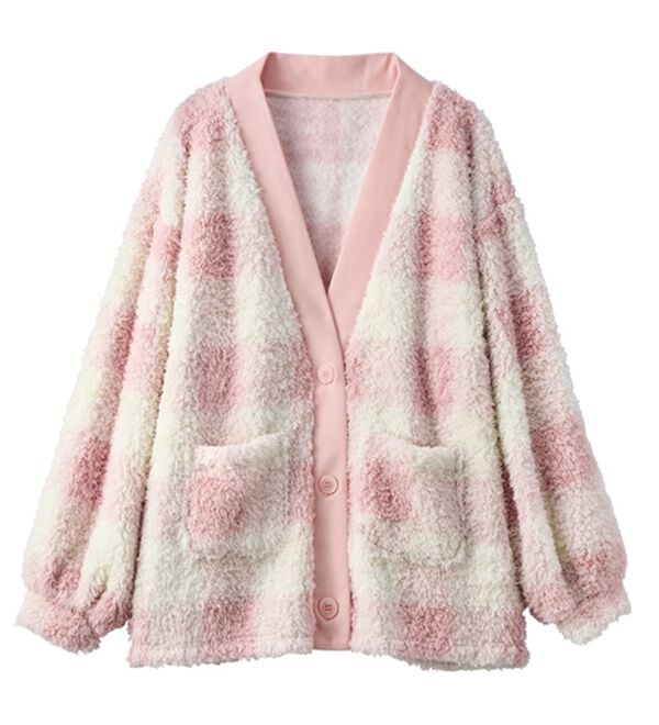 YU'NOW（ユナウ）の「モールニット風カーデ（パジャマ・ルームウェア）」｜ピンク