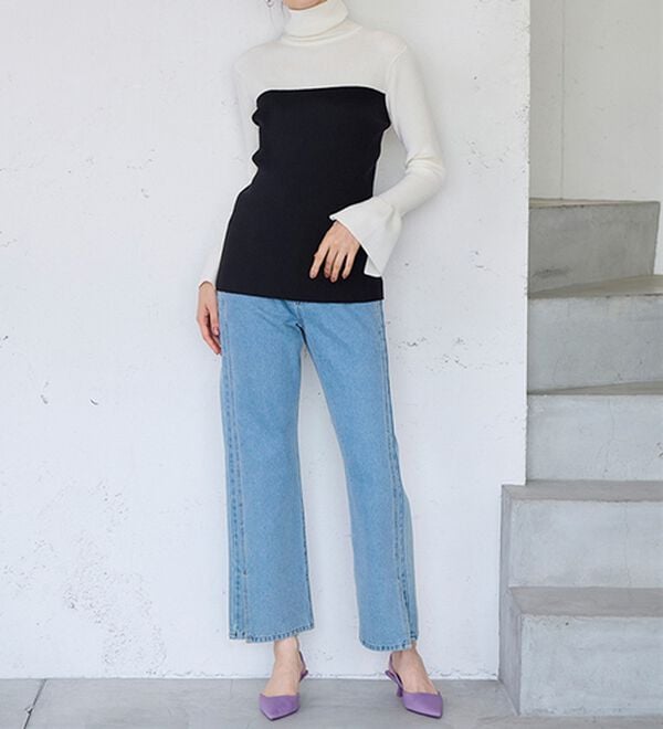 RANAN（ラナン）の「＜ムースタッチ＞洗える！バイカラータートルリブニット（ニット・セーター）」｜詳細画像