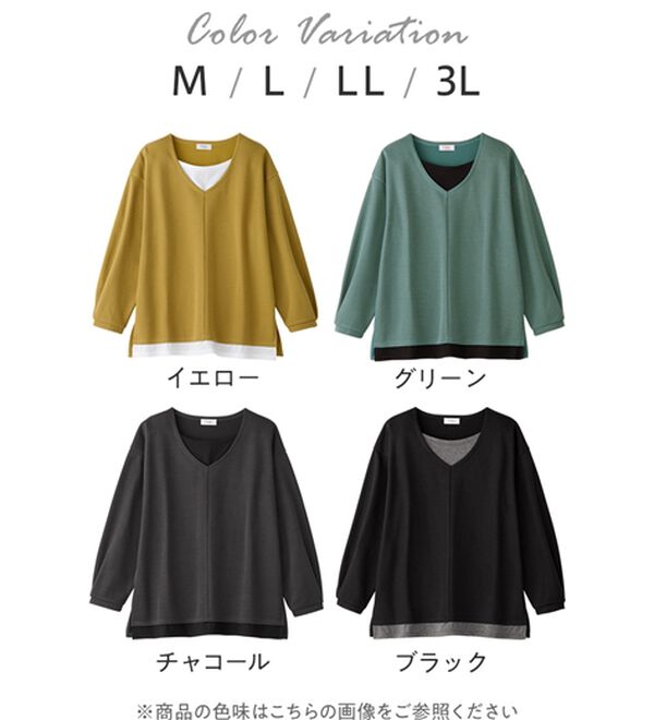 Viola e Viola（ヴィオラ エ ヴィオラ）の「微起毛あったかレイヤード風Ｖネックトップス（カットソー）」｜詳細画像