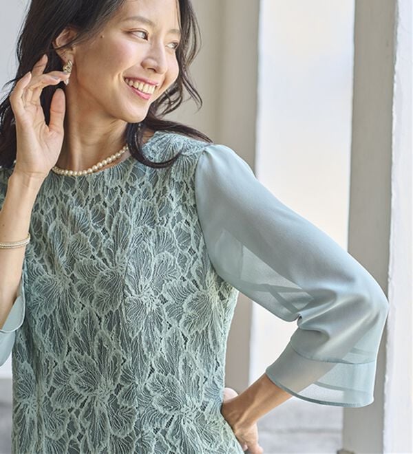 BELLUNA（ベルーナ）の「ロングジャケット花柄レースワンピースアンサンブル（ワンピースセットスーツ）」｜詳細画像