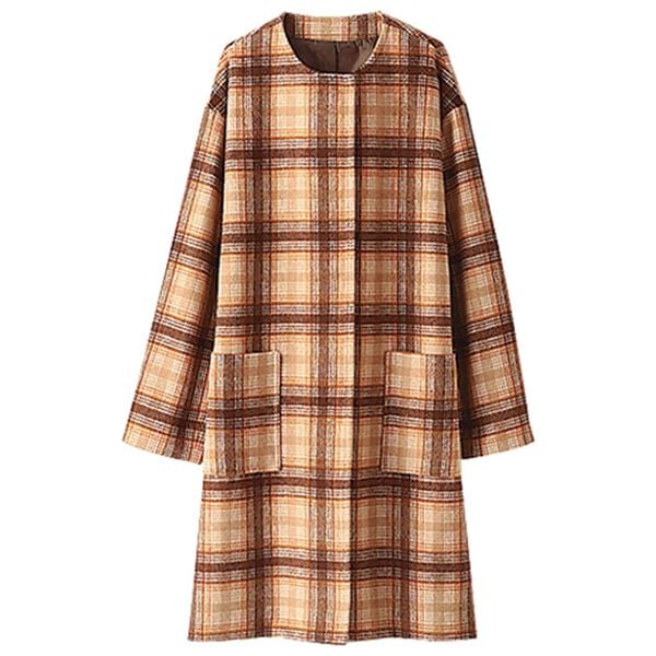 BELLUNA（ベルーナ）の「ウール調チェック柄ノーカラーコート（ロングコート）」｜詳細画像