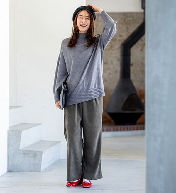 BELLUNA（ベルーナ）の「なめらか裏ベロアコーデュロイワイドパンツ（ワイドパンツ・ガウチョ）」｜詳細画像