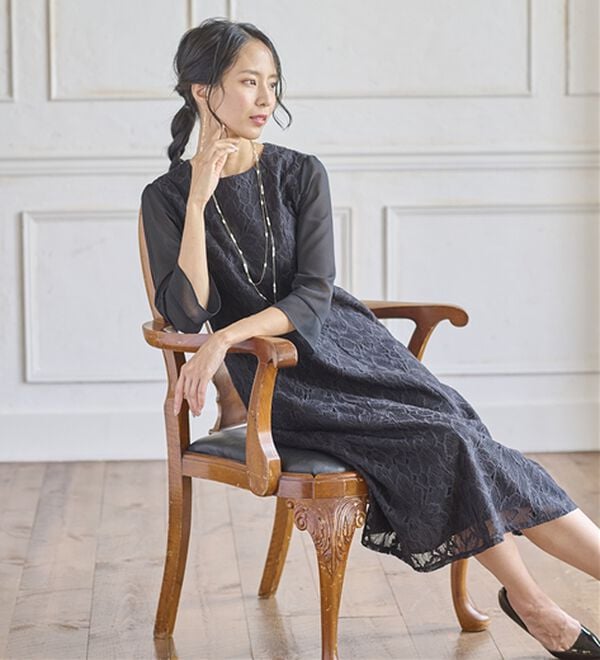 BELLUNA（ベルーナ）の「ロングジャケット花柄レースワンピースアンサンブル（ワンピースセットスーツ）」｜詳細画像