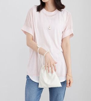 BELLUNA（ベルーナ）の「【２点セット】シアーボーダープルオーバーアンサンブル（アンサンブル）」｜ピンク系