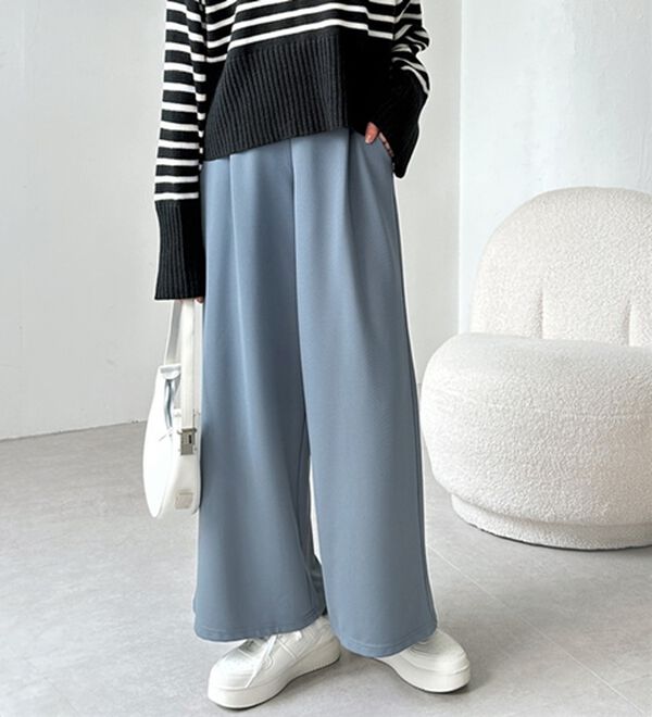 GeeRA（ジーラ）の「美脚ストレッチワイドパンツ（ワイドパンツ・ガウチョ）」｜ブルー