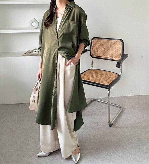 GeeRA（ジーラ）の「スリット入りロングシャツワンピース（シャツワンピース）」｜詳細画像