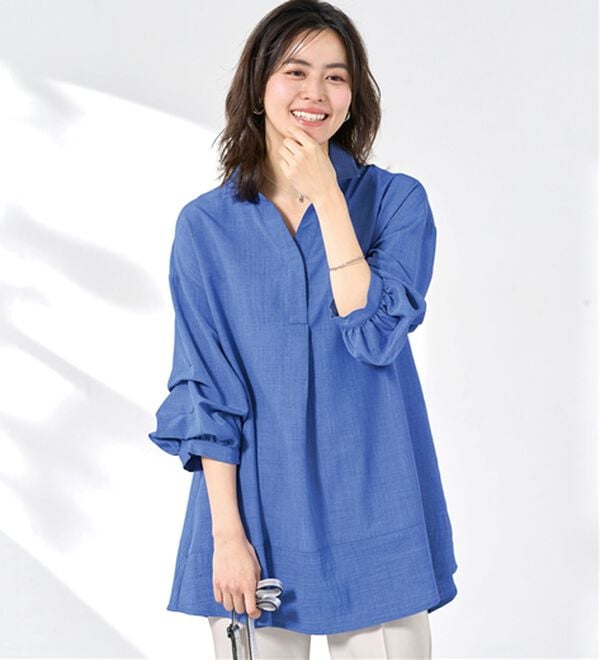 BELLUNA（ベルーナ）の「麻調素材袖タックデザインシャツチュニック（チュニック）」｜詳細画像