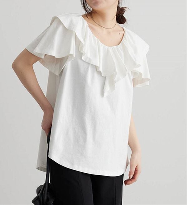 RANAN（ラナン）の「ひんやり！綿１００％フリル衿カットソープルオーバー（カットソー）」｜詳細画像
