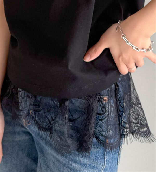 RANAN（ラナン）の「レースレイヤードコンパクトTシャツ（Tシャツ）」｜詳細画像
