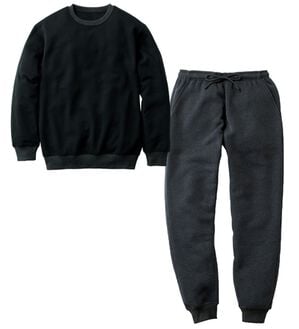 「＜シンプル＆プラス＞裏起毛スウェット上下セット（メンズルームウェア）」｜ブラック