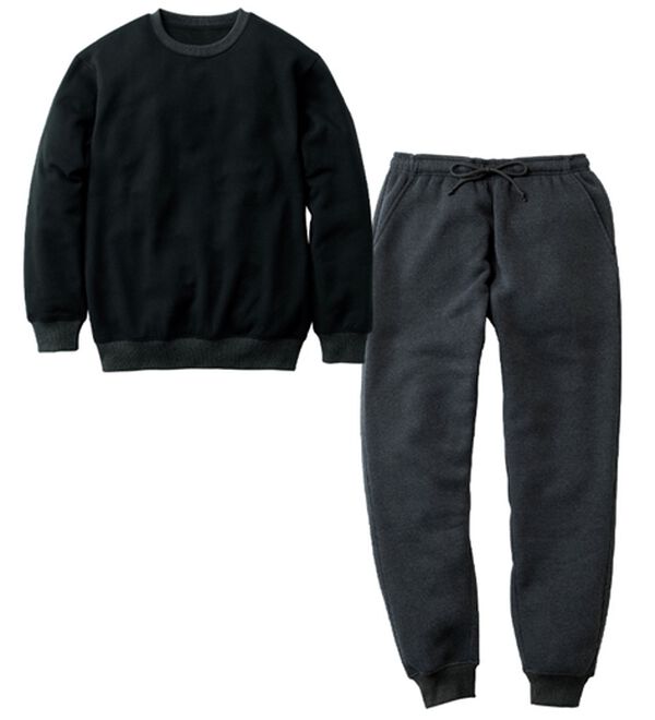 「＜シンプル＆プラス＞裏起毛スウェット上下セット（メンズルームウェア）」｜ブラック