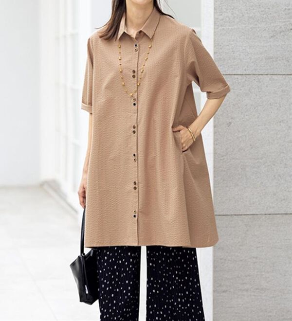 ルフラン（ルフラン）の「【２色組】綿１００％ちび衿シャツワンピ＜レイネル＞（シャツ）」｜詳細画像