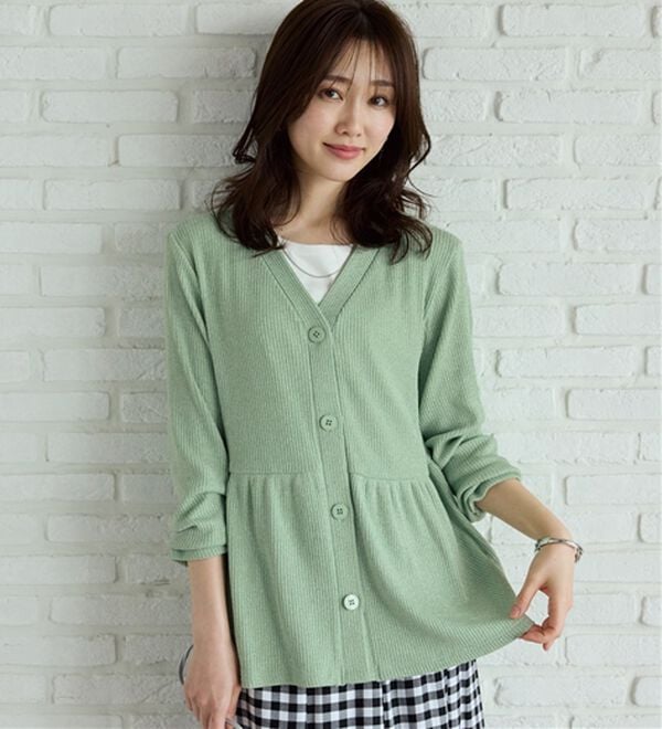 BELLUNA（ベルーナ）の「ラメ調リブ素材ペプラムカーディガン（ニットカーディガン）」｜詳細画像