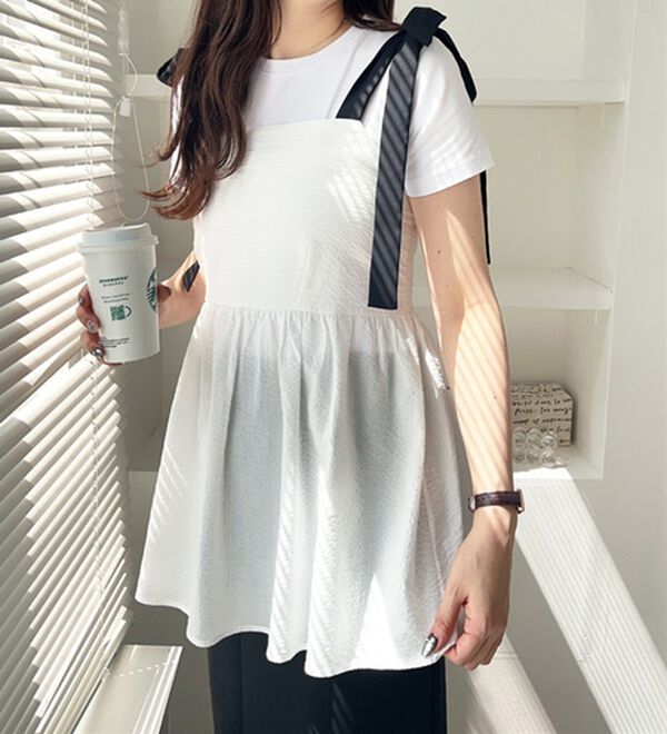 GeeRA（ジーラ）の「バイカラーぽこぽこリボンビスチェ（ブラウス）」｜詳細画像