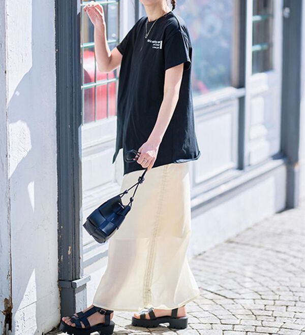 RANAN（ラナン）の「【接触冷感】ロゴプリントチュニックTシャツ（Tシャツ）」｜詳細画像