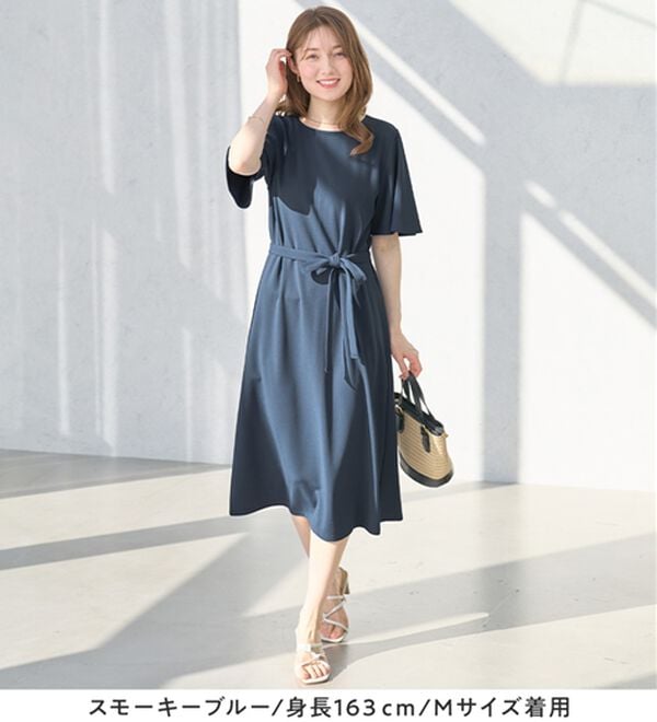 alotta（アロッタ）の「【4つの機能付】ひんやりフレア袖ベルト付ゆるワンピース（カットソーワンピース）」｜詳細画像