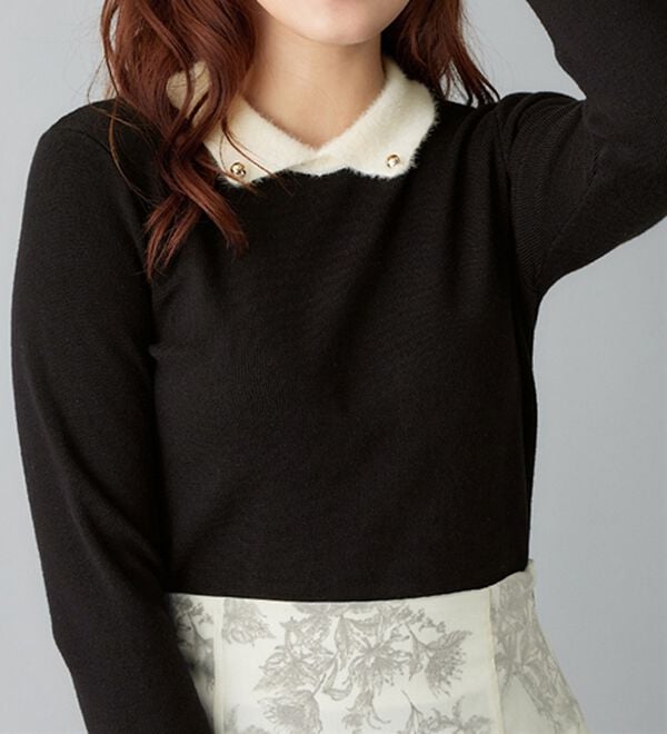 alotta（アロッタ）の「洗える！もっちりタッチ衿付フェザー切替配色ニット（ニット・セーター）」｜詳細画像