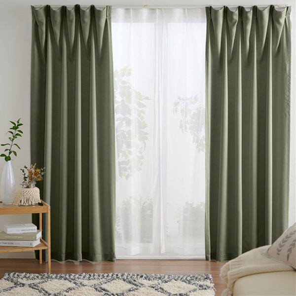 iellio（イエリオ）の「【４枚組】お買得遮光カーテン＜遮光カーテンセット・洗える・レースカーテン・無地・ウォッシャブル＞（ドレープカーテン）」｜カーキ