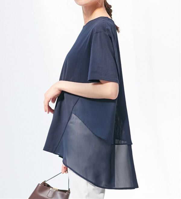 alotta（アロッタ）の「【接触冷感】バックシフォン切替チュニック（チュニック）」｜ネイビー