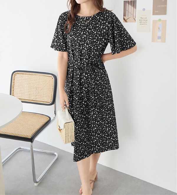 alotta（アロッタ）の「【4つの機能付】ひんやりフレア袖ベルト付ゆるワンピース（カットソーワンピース）」｜詳細画像