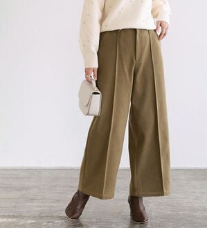 Pierrot（ピエロ）の「カット起毛ピンタックワイドパンツ（ワイドパンツ・ガウチョ）」｜キャメル