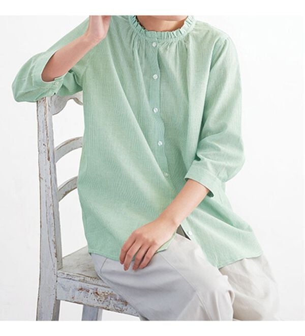 BELLUNA（ベルーナ）の「オーガニックコットン１００％フリル衿ブラウス（チュニック）」｜詳細画像