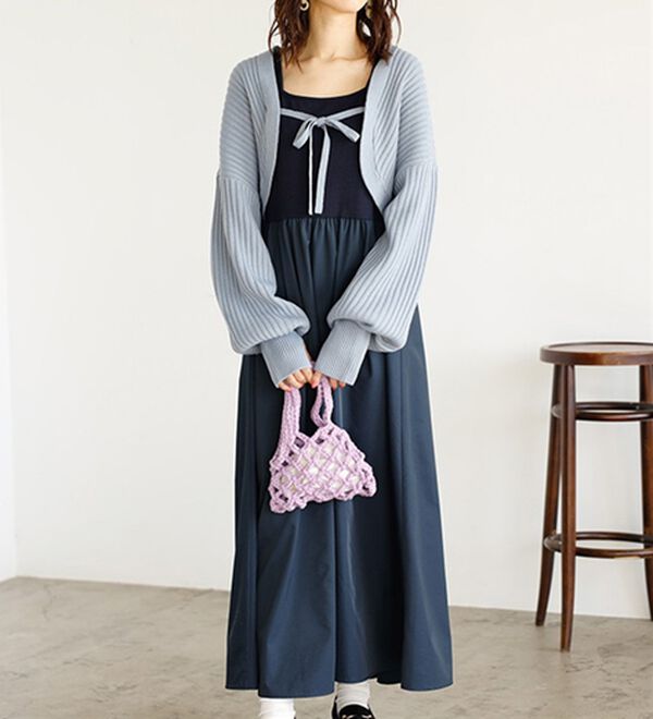 GeeRA（ジーラ）の「ニットボレロ＆ドッキングワンピースセット（ドッキングワンピース）」｜ブルー&times;ネイビー