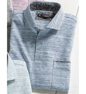 「＜コムルヴァン・オム＞大人のメランジ鹿の子ポロシャツ（メンズポロシャツ）」｜ブルー