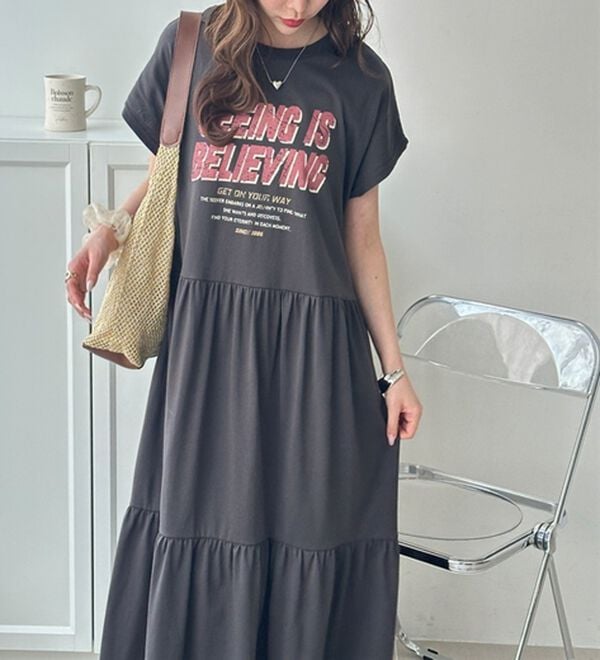 GeeRA（ジーラ）の「ピグメント風ティアードプリントＴシャツワンピース（カットソーワンピース）」｜詳細画像