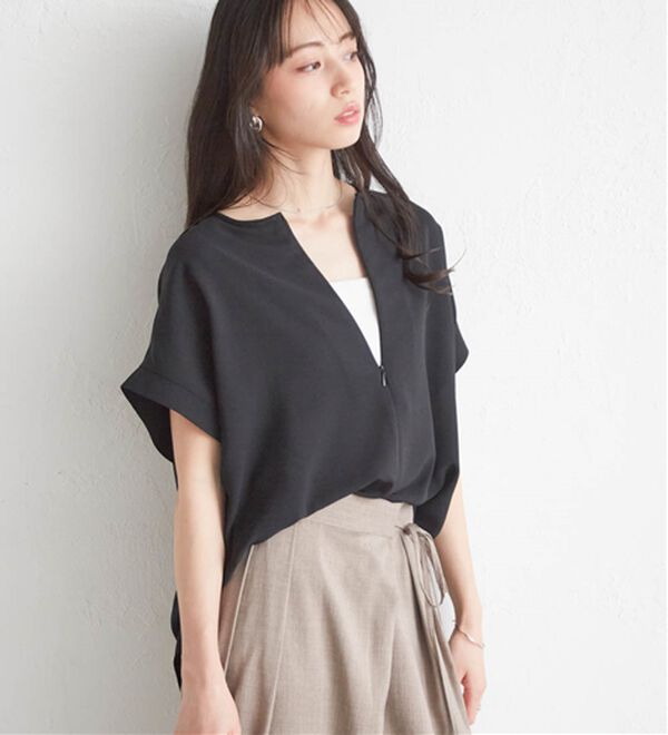 RANAN（ラナン）の「前後2WAYハーフジップブラウス（ブラウス）」｜ブラック