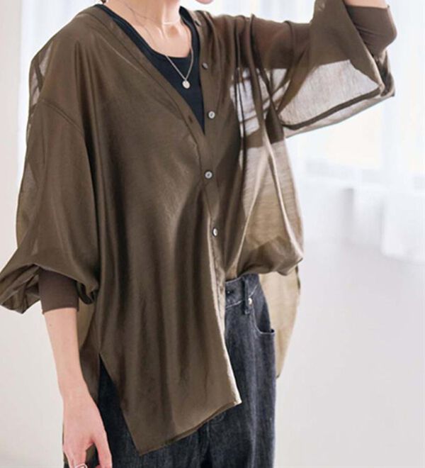 ネイビー Vネック シースルーシャツ ネイビー Vネック シースルーシャツ