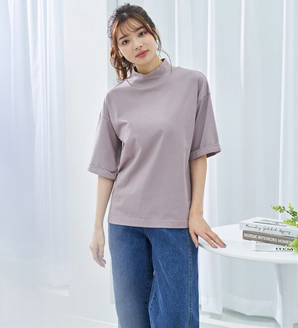 BELLUNA（ベルーナ）の「小顔見せ！ヒンヤリハイネックオーバーサイズＴシャツ（Tシャツ）」｜詳細画像