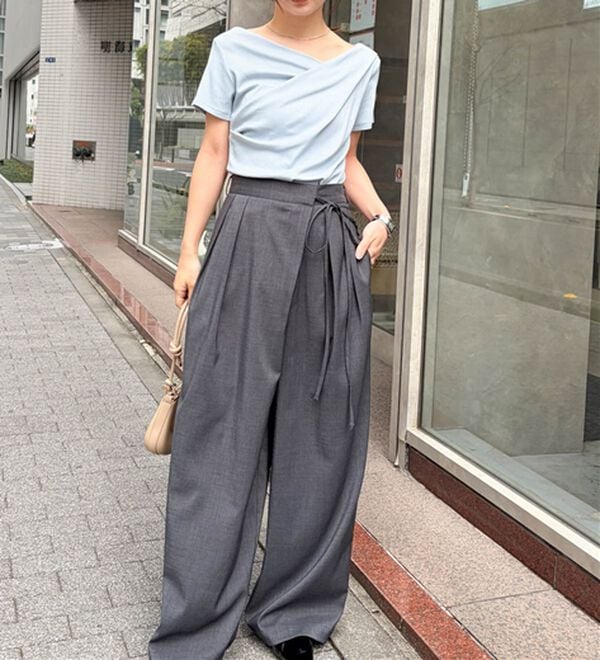 RANAN（ラナン）の「【新色追加】ひんやり上品ドレープリブTシャツ（カットソー）」｜詳細画像