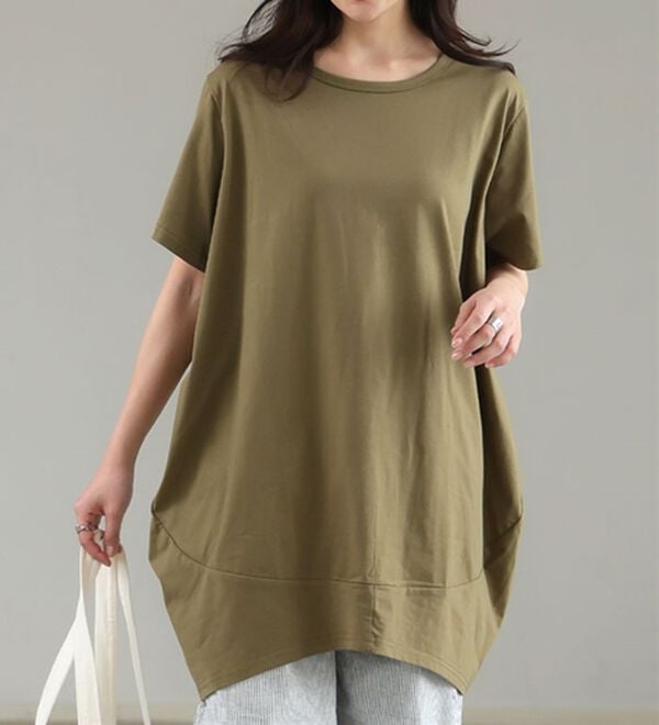 A HAPPY MARILYN（アハッピーマリリン）の「【Ｍ～８Ｌ】選べる袖！コク－ンシルエットチュニック（チュニック）」｜カーキ