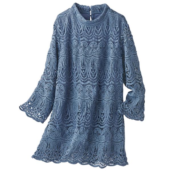 BELLUNA（ベルーナ）の「華やかパネルレースハイネックブラウス（ブラウス）」｜ブルーグレー