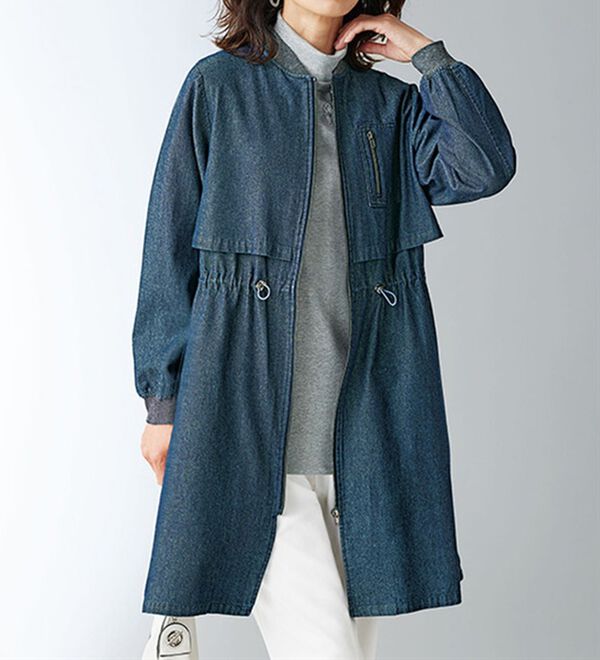 BELLUNA（ベルーナ）の「デニム素材中わたベスト付重ねデザインコート（ロングコート）」｜詳細画像