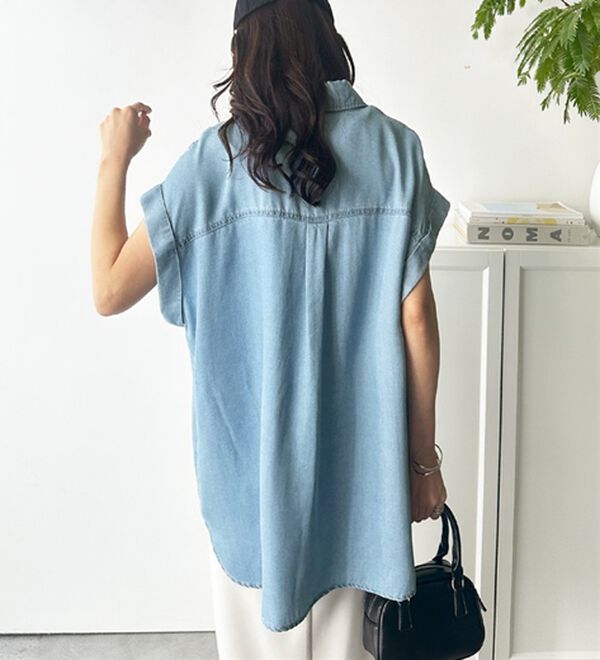 GeeRA（ジーラ）の「着回し自在！フレンチスリーブデニムシャツ（シャツ）」｜詳細画像