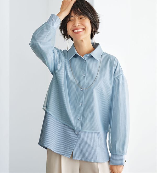BELLUNA（ベルーナ）の「華やぎチュール重ねシャツブラウス（ブラウス）」｜詳細画像