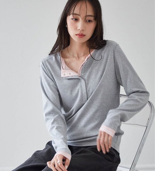 RANAN（ラナン）の「レイヤードヘンリーネックリブTシャツ（カットソー）」｜詳細画像