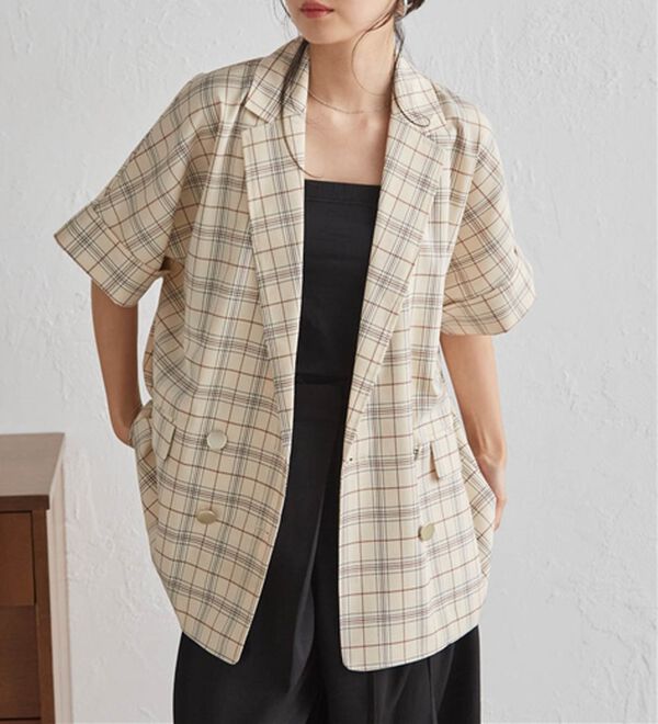 RANAN（ラナン）の「【新色追加】麻調ダブルボタンハーフスリーブジャケット（テーラードジャケット）」｜詳細画像