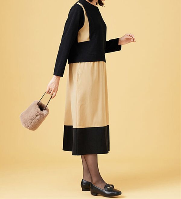 BELLUNA（ベルーナ）の「異素材切替デザインバイカラーワンピース（その他ワンピース）」｜詳細画像
